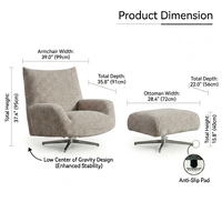 Fauteuil pivotant rembourré avec accoudoirs et repose-pieds pour salon, design moderne, fauteuil pivotant incurvé
