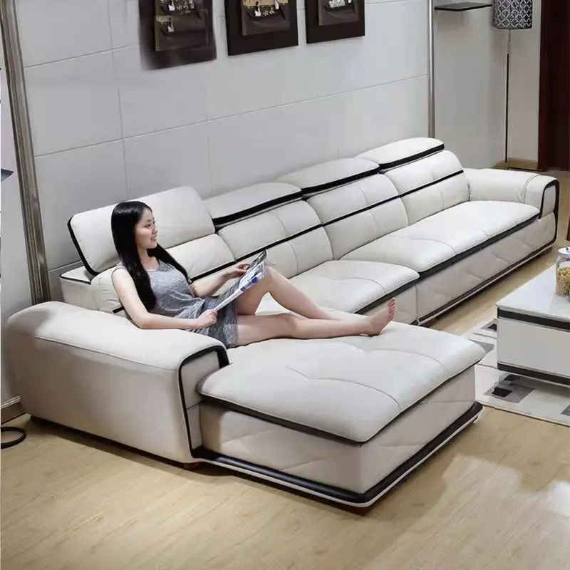 Sofás de cuero para sala de estar, conjunto de sofás seccionales con forma de u y L, altavoz inteligente con wifi, USB