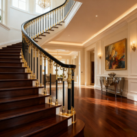 Balustres d'escalier intérieurs modernes décoratifs en aluminium haut de gamme avec accessoires dorés de décoration