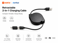 Câble de charge rapide rétractable universel 2 en 1 Type C/Micro USB pour téléphones mobiles IPhone/Android Imprimante (cuivre pur)