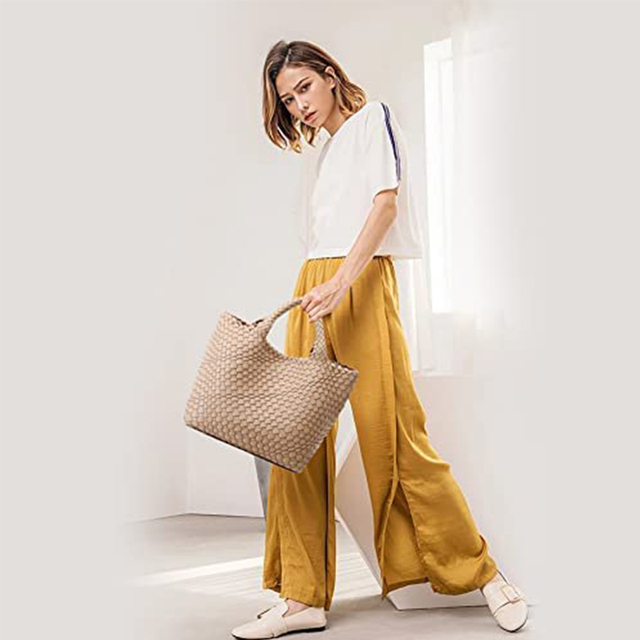 Woven Bag for Women Vegan Leather Tote Bag Large Summer Beach Travel Handbag and Purse Retro Handmade Ladies Shoulder Bag