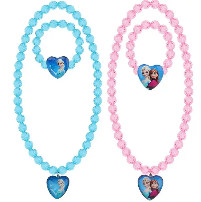 Amazon Hot Sale Beautiful FROZEN Organic Glass Bead Kid Baby Jewelry Bracelet Necklace Set