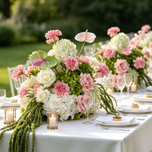 Pastel Pink White Green Silk Handmade Modern Artificial Flower Wedding Aisle Road Lead <b>Decor</b> - Product Image 2
