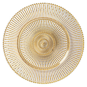 Caricabatterie in vetro per festa nuziale di lusso da 13 pollici con decorazione in cristallo con motivo a strisce dorate - Product Image 5