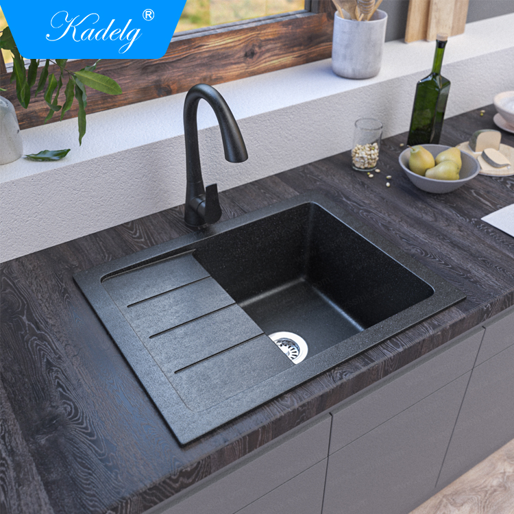 Matte White Granite Kitchen Sink Handmade Sink With Drainboard