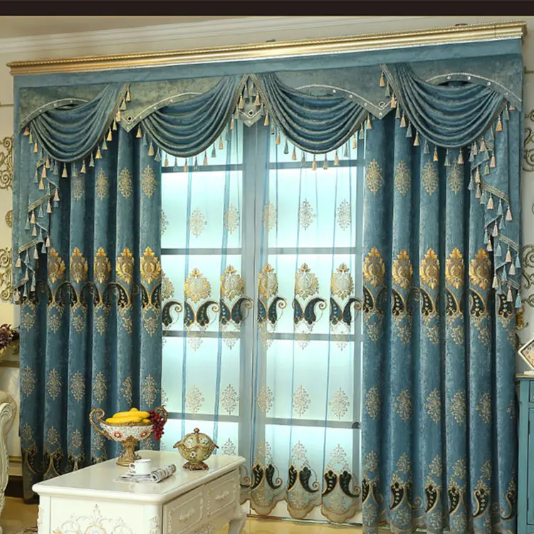 Wholesale Custom European Style Luxury Home Blackout Embroidered Curtains For The Living Room