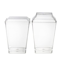 Gobelet carré jetable en plastique PS transparent de 150 ml (5 oz) à paroi simple pour fêtes, crème glacée, yaourt, gelée, pouding, mousse et desserts