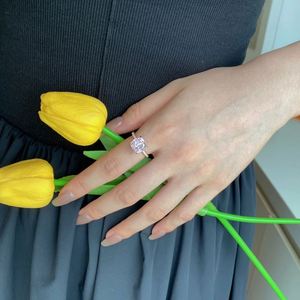 Dylam Newest S925 <b>Silver</b> Square 5A Cubic Zirconia Engagement Eternity Band Infinity <b>Statement</b> Baguette Pink Wedding <b>Rings</b> - Product Image 6