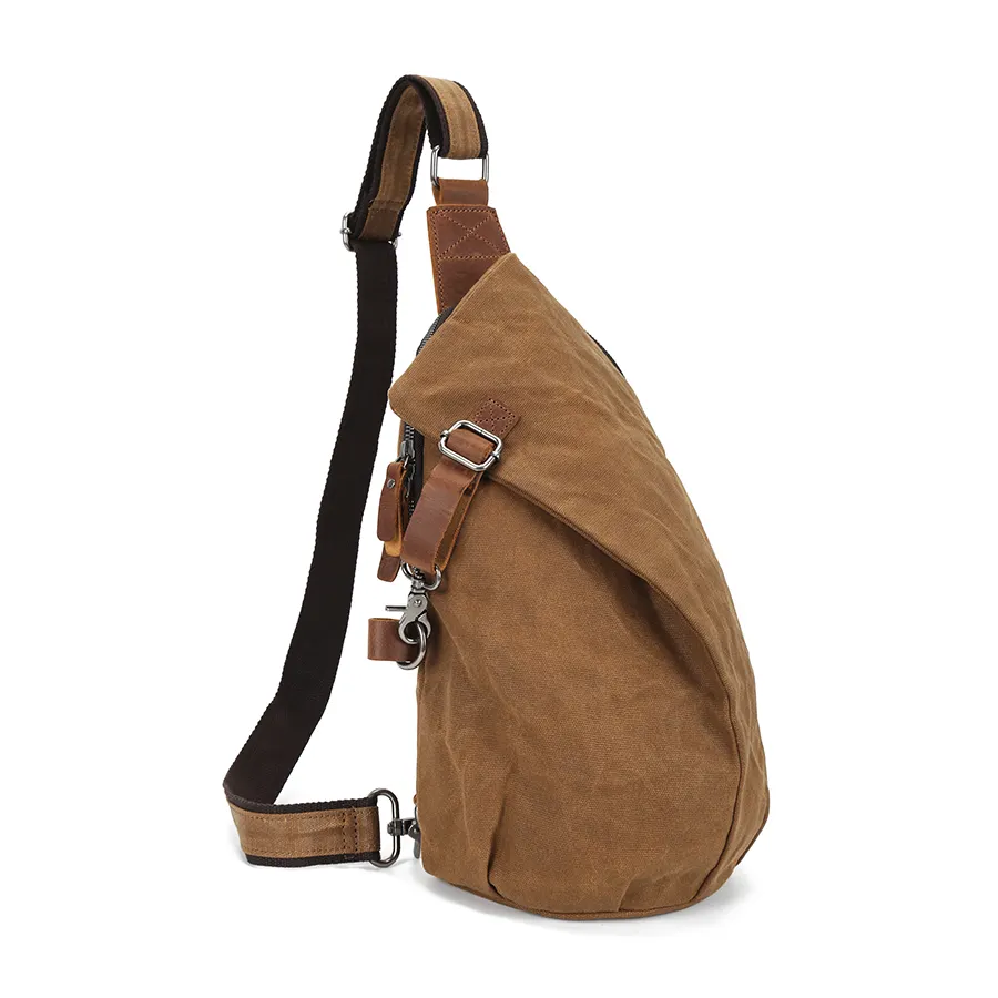 Usine personnalisé Vintage Camping Sling simple épaule cartable bandoulière sac de messager en toile cirée sac de poitrine pour hommes
