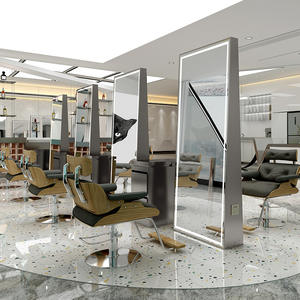 Estación de espejo de estilista de peluquero con marco de Metal de doble cara de lujo moderno profesional con luz LED para piso de salón de belleza - Product Image 1