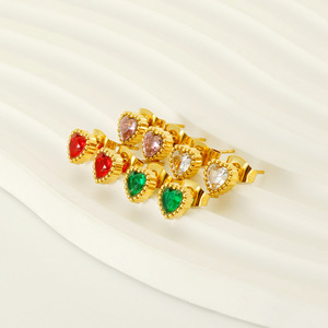 18K Gold Cubic Zirconia Heart Stud Earrings Stainless Steel Red Green Diamond Fashionable Fine <strong>Jewelry</strong> Gift for Girls Women - Product Image 5