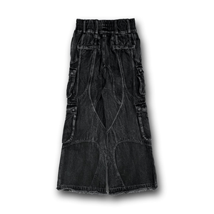 <span class=keywords><strong>Jeans</strong></span> Cargo Neri Retrò, <span class=keywords><strong>Jeans</strong></span> Larghi <span class=keywords><strong>con</strong></span> Vita Elastica e Orlo Sfilacciato Effetto Vissuto - Product Image 3