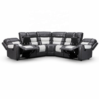 Canapé d'angle moderne en cuir 5 places avec fonction inclinable manuelle, console de rangement et porte-gobelets