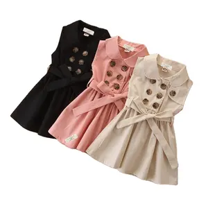 Kids baby collar sleeveless skirt Summer fashion double-breasted dress with belt children's dresses for girls