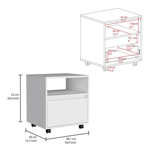 Austin Nightstand White Single <b>Drawer</b> With Casters Side Table <b>Storage</b> <b>Drawer</b> - Product Image 3