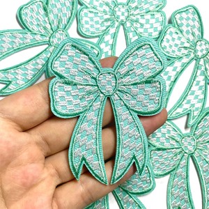 Parche bordado de lazo a cuadros, insignia de cinta de guinga, aplique de nudo a cuadros termoadhesivo para chaquetas, camisetas, bolsos de niñas y decoración de <span class=keywords><strong>ropa</strong></span> DIY - Product Image 3