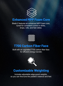 Enhanced Honeycomb Core T700 Carbon Fiber Edgeless Portable Pickleball <b>Paddles</b> Customizable Weighting <b>Controlled</b> Spin Precise - Product Image 3