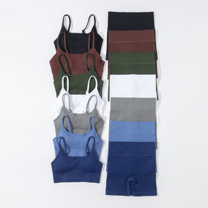 2024 Logo personnalisé nouveau sans couture vêtements de <span class=keywords><strong>sport</strong></span> Yoga <span class=keywords><strong>tenue</strong></span> côtelé évider soutien-gorge de <span class=keywords><strong>sport</strong></span> et short de <span class=keywords><strong>sport</strong></span> ensemble leggings pour les femmes - Product Image 1