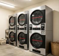 Séchoir à linge commercial à gaz et électrique, superposé, à monnayeur, double couche, pour blanchisserie