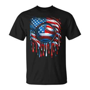 T-shirt patriotique de baseball avec drapeau américain, design américain du 4 juillet - Product Image 1