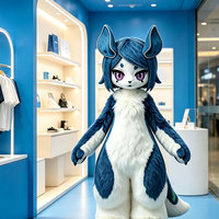 Costume de mascotte intégral en peluche douce et moelleuse, texture denim, couleur personnalisée, motif chat Anthro, vente en gros pour Expos et Comic Con