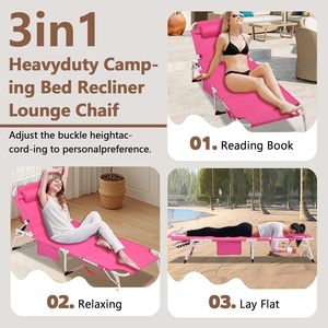 Chaise longue <span class=keywords><strong>de</strong></span> jardin 3-en-1 robuste en tissu moderne avec trou pour le visage, inclinable en 5 positions, pliable et portable, pour se prélasser à plat en extérieur - Product Image 4