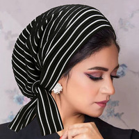 Vente en gros : Foulard-chapeau à longue queue rayé pour femme, en polyester, bonnet hijab, accessoires turban multicolores