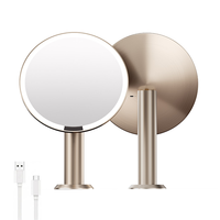 Miroir de maquillage LED rond de 9,6 pouces, 3 couleurs, à intensité variable, avec capteur tactile, miroir de vanité de bureau, rechargeable par USB 6000 mAh, miroir cosmétique