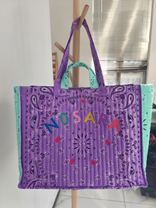 <span class=keywords><strong>Borsa</strong></span> Tote Trapuntata Paisley con Ricamo Colorato a Lettere, <span class=keywords><strong>Borsa</strong></span> a Spalla Reversibile in Cotone Stampato per Spiaggia e Shopping - Product Image 4