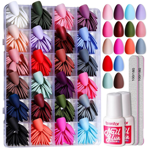24 piezas de <span class=keywords><strong>uñas</strong></span> postizas acrílicas de almendra portátiles en 24 colores sólidos, suplementos artísticos de <span class=keywords><strong>uñas</strong></span> brillantes y <span class=keywords><strong>Mate</strong></span>, <span class=keywords><strong>Otoño</strong></span> Invierno - Product Image 1