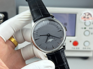 Montre pour homme élégante et multifonctionnelle, calendrier, résistante à l'eau, boîtier en acier inoxydable, bracelet en cuir véritable noir, aiguilles - Product Image 5