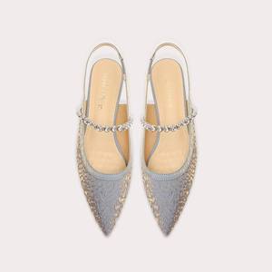 <span class=keywords><strong>Sandales</strong></span> à talon bas à bout pointu en sequins argentés Lily Wei, style français, paillettes, cristal, chaussures fermées d'été, fête, mariage - Product Image 4