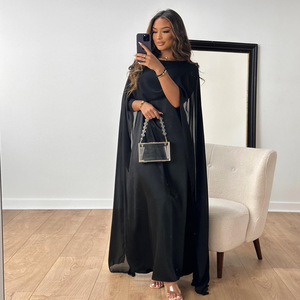 L0400 <span class=keywords><strong>AliExpress</strong></span> pour l'été européen et américain, robe longue décontractée <span class=keywords><strong>sexy</strong></span> en maille + satin, couleur unie, antistatique - Product Image 3