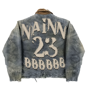 Giacca in Denim <span class=keywords><strong>Vintage</strong></span> Personalizzata, Stile Streetwear, con Patch Ricamate, <span class=keywords><strong>Oversize</strong></span>, con Zip, per l'Inverno - Product Image 2