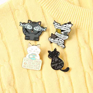 Creative Cartoon Animal Planet Moon Cat Enamel Pins Kitten Back Catch Fish Mask Cute Alloy Brooch Badge Fashion Woman Jewelry