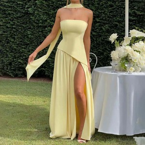 Alta calidad al por mayor elegante sólido Maxi vestido de alta abertura sin espalda sin tirantes largo Sexy alta calidad <span class=keywords><strong>fiesta</strong></span> Formal vestido Casual - Product Image 1