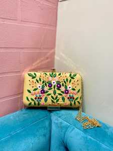 Embroidered Poly Satin Clutch Bag Chain <b>Strap</b> Women's <b>Shoulder</b> Handbag Floral Evening Shopping Bag - Product Image 2
