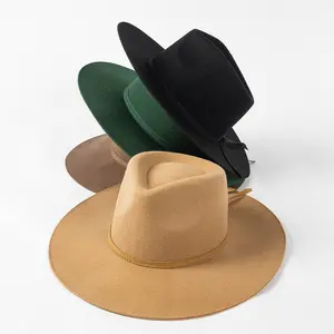 Sombreros Fedora rancheros de ala ancha de fieltro de lana australiana 100% para mujer nueva moda al por mayor