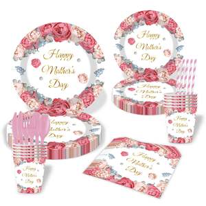 Lot de Vaisselle Jetable Moderne en Forme de Cœur pour la Fête des Mères – Assiettes, Gobelets, Fourchettes, Cuillères et Serviettes en <span class=keywords><strong>Papier</strong></span> pour la Famille (Vente en Gros) - Product Image 1