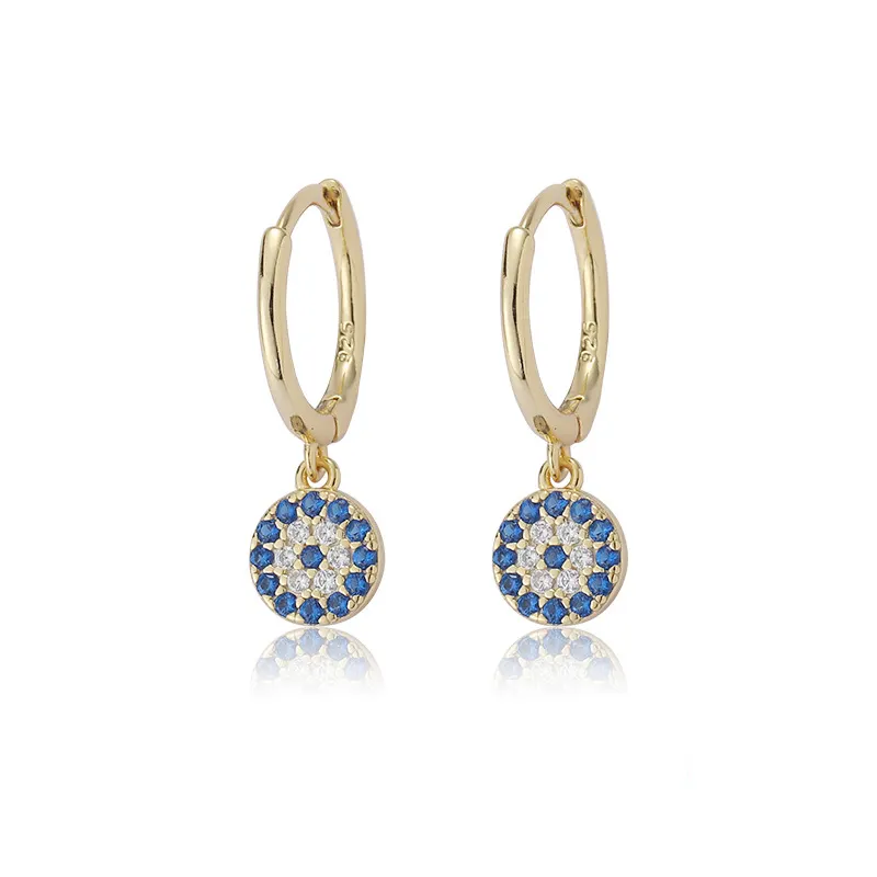 INS Fashion Micro CZ Diamond Evil Eye Drop Hoops Earrings for Women S925 Sterling Silver Ear Jewelry