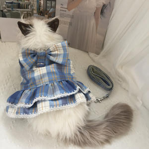 कुत्ते के पर्यावरण के अनुकूल पॉलिएस्टर प्लाड फीट स्कर्ट ड्रेस छाती पीछे कर्षण वसंत गर्मियों क्रिसमस कपड़े - Product Image 3