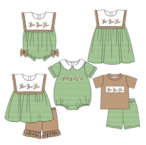 Conjuntos de pantalones cortos casuales de algodón peinado para niños con diseño de patos mallard, estilo boutique, para primavera y otoño, y vestidos tipo burbuja para bebés, con combinación a juego para hermanos. - Product Image 1