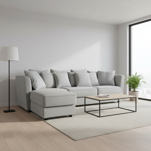 Ensemble modulaire en tissu Nisco en forme de L, gris, pour appartement, école, atelier - Product Image 1