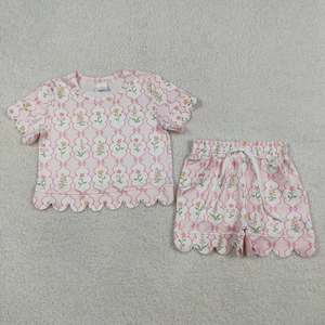 Conjunto Casual de Verano para Bebé Niña: Camiseta de Manga Corta con Estampado de Conchas Costeras y Dobladillo Festoneado, y Pantalones Cortos de Cintura Elástica - Product Image 6