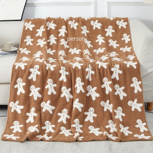 Couverture en tricot douillet de Noël à motif de bonhomme en pain d'épices pour canapé, bureau, usage enfantin, design <span class=keywords><strong>personnalisé</strong></span> tricoté - Product Image 1