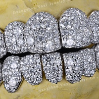 Grillz dentaire Hip Hop personnalisé en argent 925 plaqué or véritable 9K 10K 14K 18K, serti de pierres taille brillant rond, certifié par une tierce partie