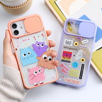 Étui de téléphone à motif de fleurs mignonnes pour iPhone 11 12 Mini 13 Pro Max, coque arrière mate de protection d'objectif d'appareil photo coulissant couleur bonbon