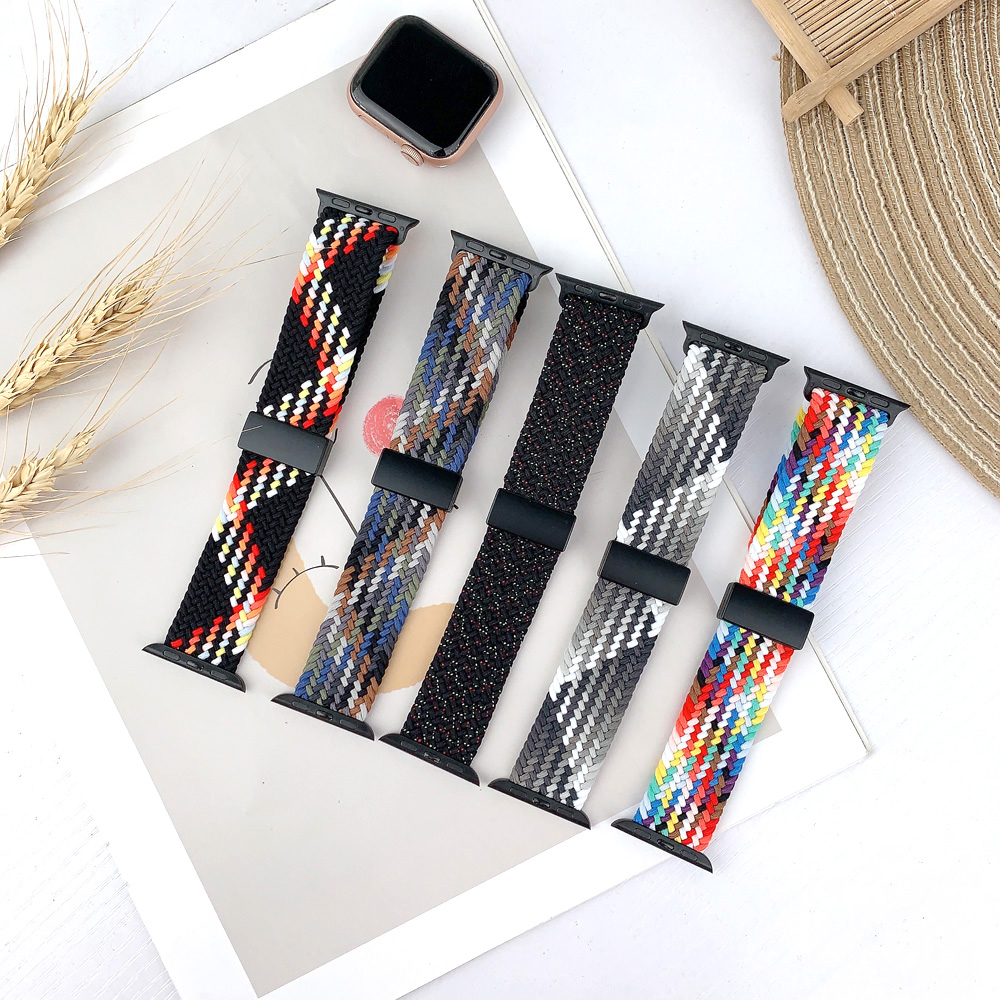 Rainbow Nylon Woven Loop Magnetic Clasp Watch Band for -Lightweight Comfortable Professional & Soft Adjustable Strap