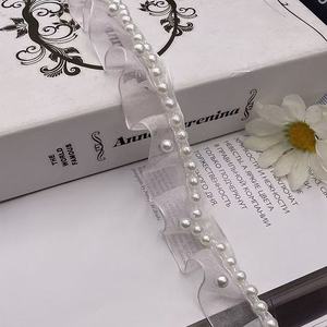 Ryl xù ngọc trai ren <span class=keywords><strong>TRIM</strong></span> với Pleated Organza Ribbon cho đám cưới ăn mặc cổ áo quần áo nhà dệt may và DIY hàng thủ công MaY cung cấp - Product Image 6