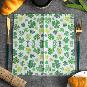 Printed Clover Pattern Paper Napkins 250mmx250mm For Themed Party Disposable Tableware - Product Image 2